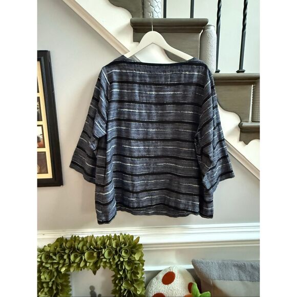 J. Jill Pure Jill Gray Mixed Texture Stripe Body Fit Top sz XL EUC - Picture 7 of 8